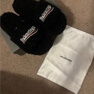Balenciaga Black Textured Slides